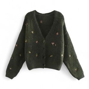 Zara Mossy Green embroidered cardigan